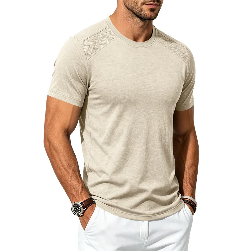 Sommer Herren Einfarbiges Mesh Freizeit Rundhals Sport T-Shirt Herren Slim Fit Atmungsaktiv Schnelltrocknend Jogging Kurzarm T-Shirt