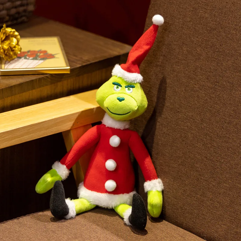 36cm Special Green Anime Christmas Monster Plush Slim Red Clothes Funny Doll Festival Gifts