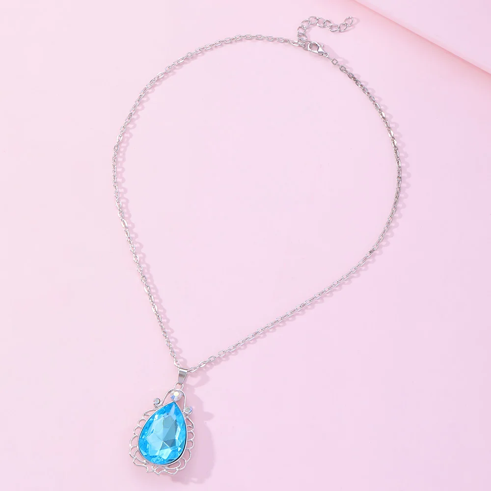Women Cheapest 6 Colors Water Drop Rhinestone Lace Pattern Pendant Necklace Girls Red Blue Green Purple Pink Crystal Choker