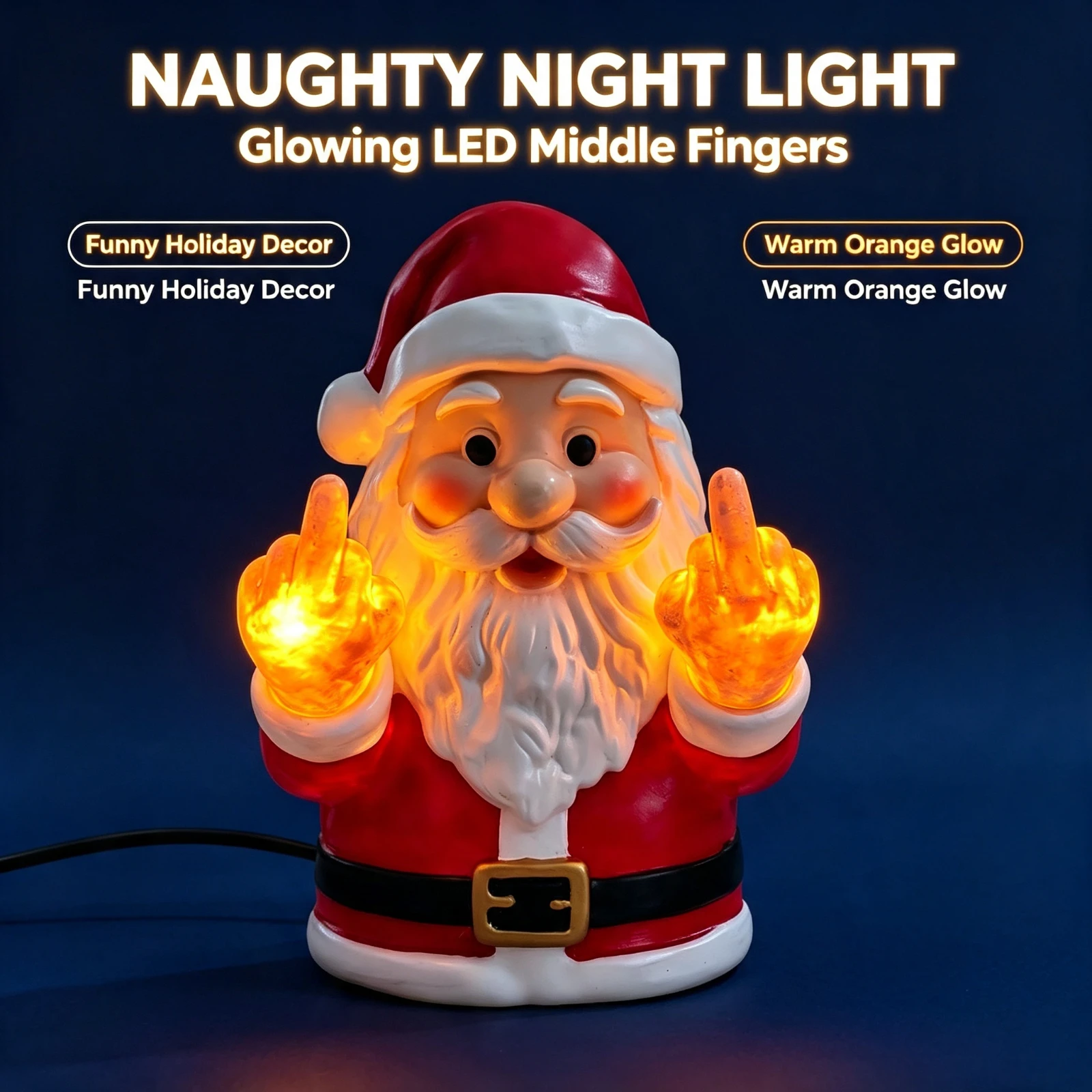 LED Santa Claus Statue Glowing Middle, Finger Figurine Resin Funny Christmas Decoration, Outdoor Garden Porch Wall Ornament Gift