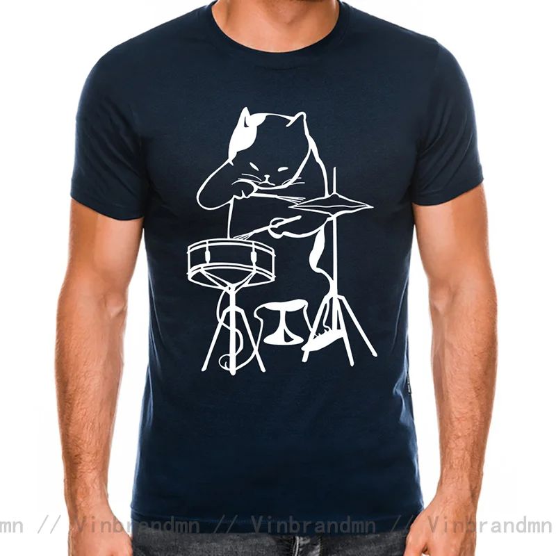 The Musician Cat Playing Drums T-Shirt Funny Birthday Gifts For Men Male Drummer Cat lover Cool Cartoon T Shirt Hip Hop Tshirt