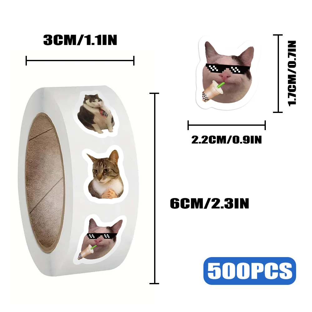 500PCS Lustige Tier Katze MEME Graffiti Aufkleber Rolle Niedlichen Cartoon Aufkleber Umschlag ermutigen Lob Belohnung Student Versiegelung Etiketten