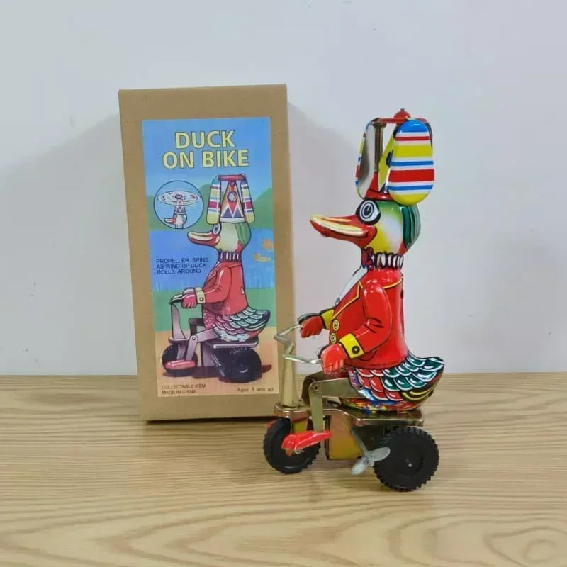 Jouet rétro à remonter en métal 18/canard sur vélo pour enfant et adulte, figurine mécanique, robot mécanique, cadeau pour bébé