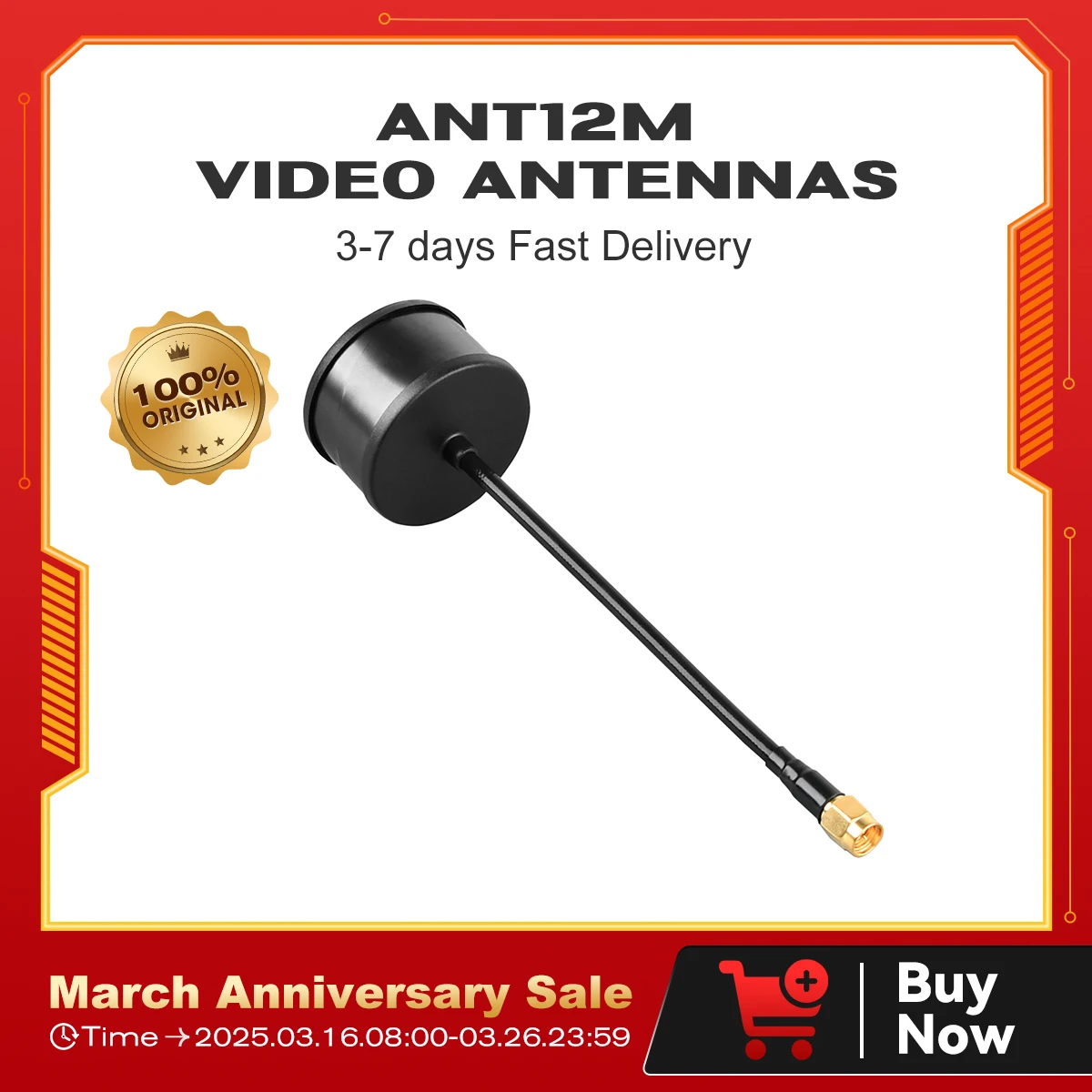 

ANT12M Video Antennas Antenna interface SMA Gain 3dB Right/Left Rotary Polarization RHCP within the 1.2GHz Frequency Band