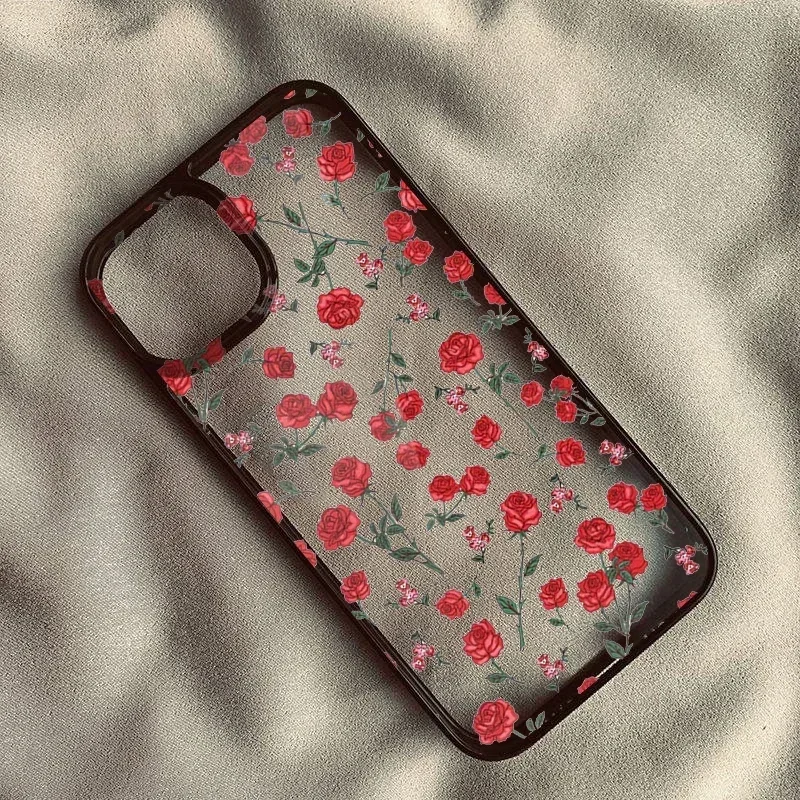 

Red Pink Poise Rosie Shockproof Phone Case For iPhone 14 15 Pro MAX 13 11 12 XS SE20 XR 7 8Plus Fashion Flower Clear Hard Cover