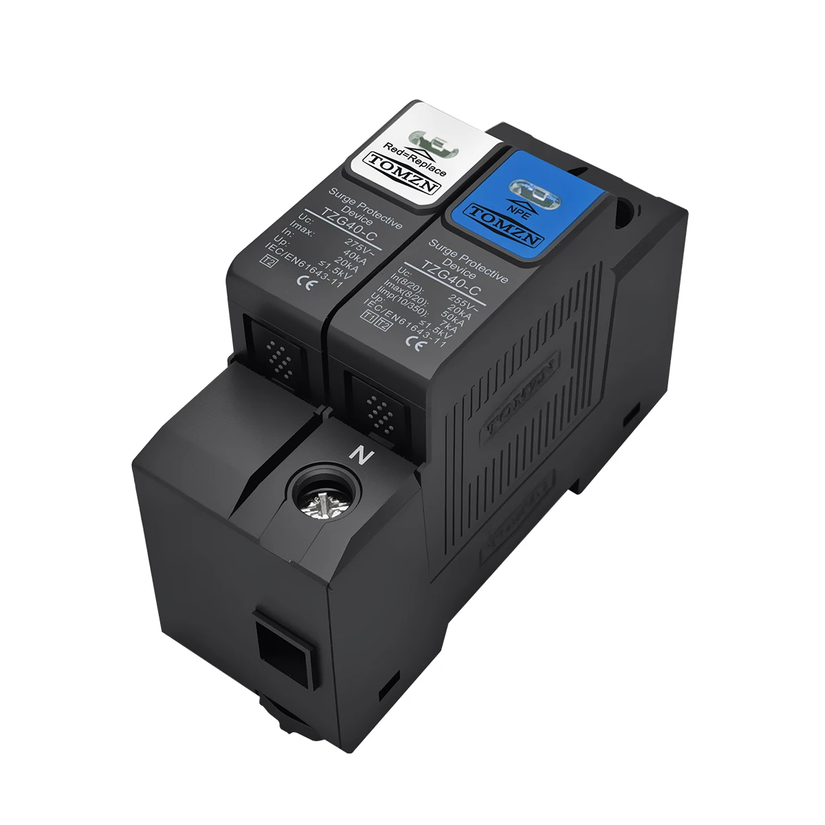 TOMZN 1P+NPE 3P+NPE Surge Protective Device SPD Discharge Tube 20-50kA 230V AC Pluggable T1 T2 1.5kV Flame-retardant Housing