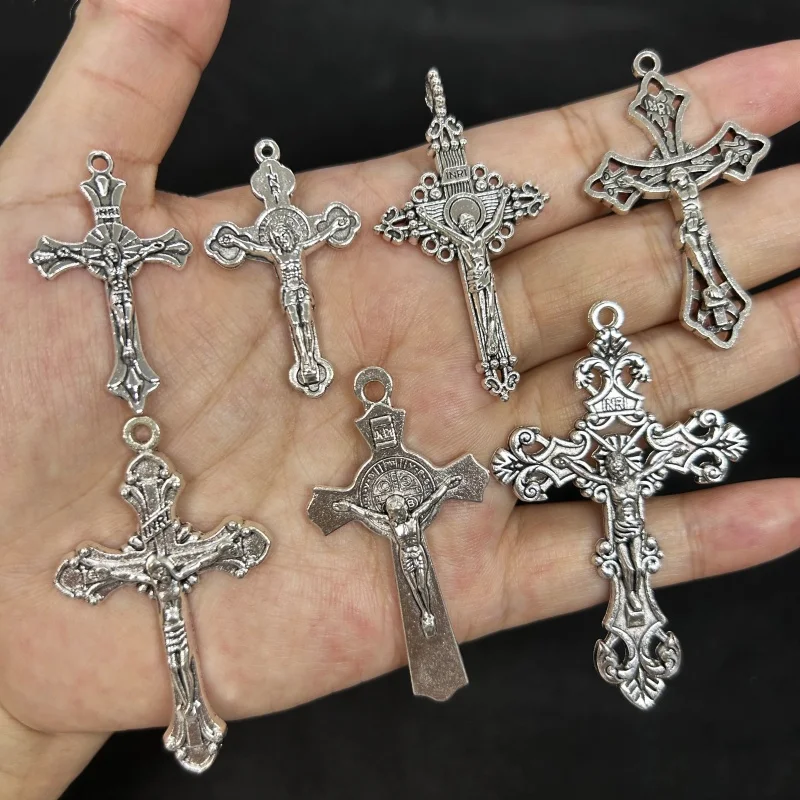 5 pçs crucifixo encantos católico santo benedito jesus cruz medalhas rosário colar pingente para diy jóias fazendo acessórios