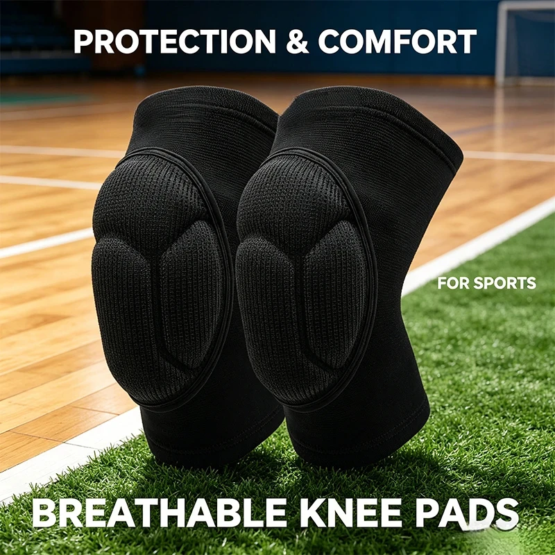 1 Pair Breathable Thick Sponge Knee Pads, Anti-Slip Shock Absorbing Knee Sleeves for Volleyball Football Dance Sports Protection