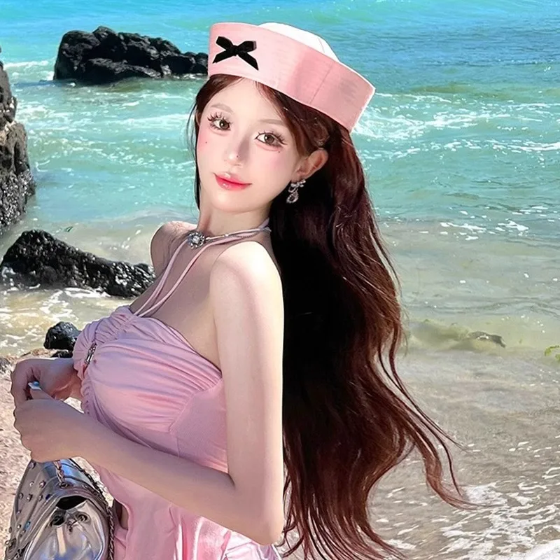 أزياء الكبار الفرنسية قبعة جلدية كلاسيكية مترهل بيكر لطيف الوردي بحار القوس تنوعا قبعة الحلو فتاة Shaberet الوجه أعلى 8M18