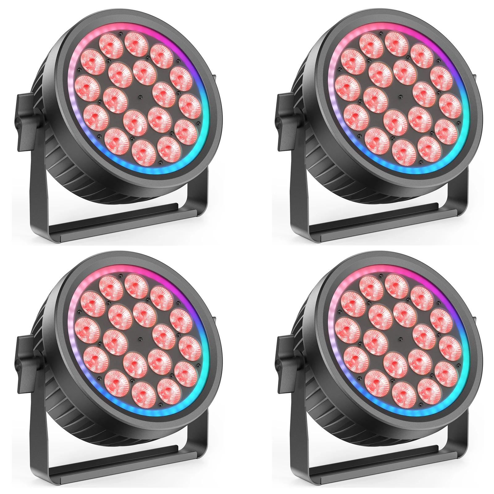 

Datewink 4Pcs 200W LED RGBW Quiet Par Lights With RGB Ring DMX512 Stage Effect Lighting For DJ Disco Wedding Party Nightclub Bar