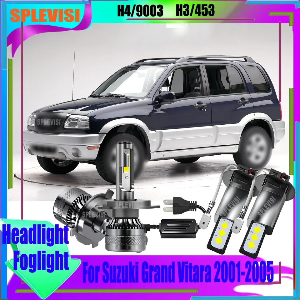 H4 9003 H3 6000K  White LED Headlight Fog Light Bulbs - Easy Plug and Play For Suzuki Grand Vitara 2001 2002 2003 2004 2005