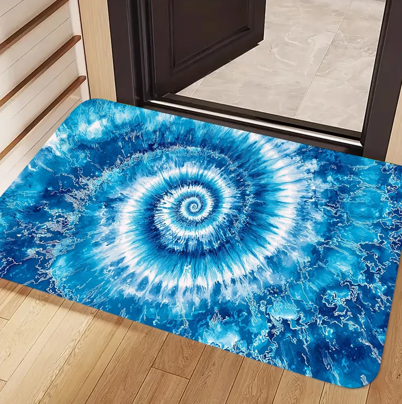 Vibrant Boho Spiral Tie Dye Doormat Hippie Swirl Print Non Slip Absorbent Entryway Floor Mat for Front Door Home Decor