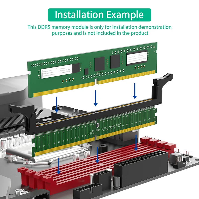 DDR5 RAM Memory Test Card Adapter DDR5 U-DIMM 288Pin Memory Protection Card with Long Latch Expansion Board for Desktop Computer