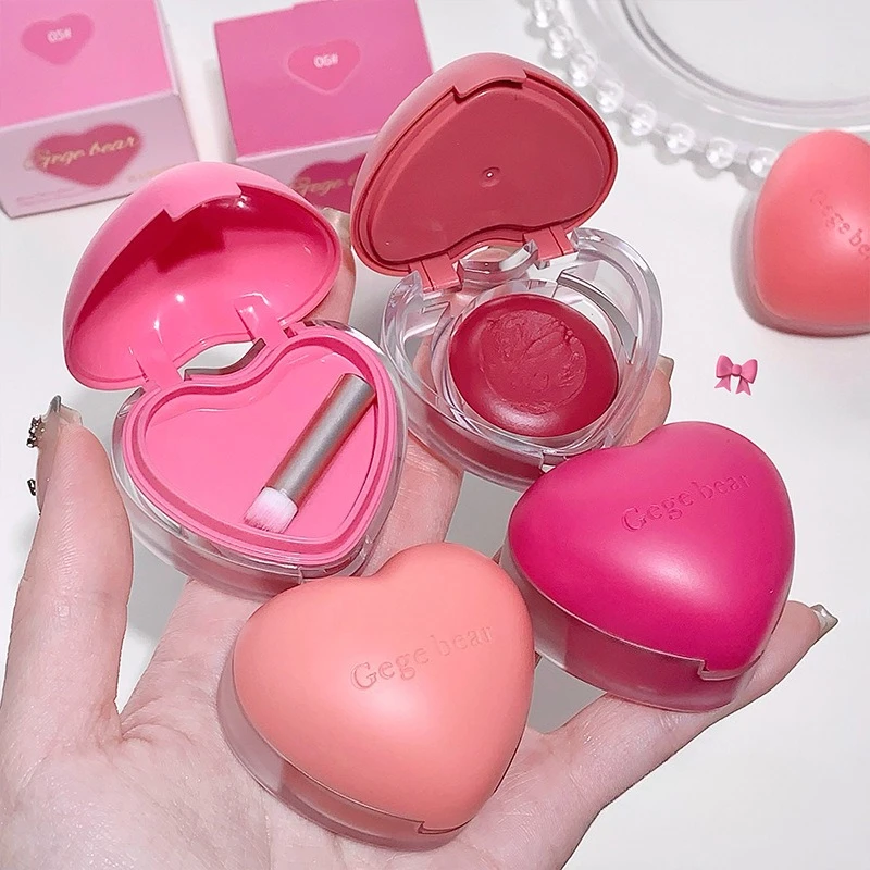 قطعة واحدة من بلسم الشفاه والخد على شكل قلب - لمسة نهائية ناعمة غير لامعة مع ألوان وردية رقيقة لمظهر أحمر الخدود هدية بالجملة #1