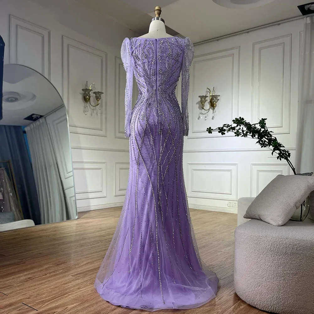 SERENE HILL 2025 Customized Muslim Elegant Lilac Beaded Mermaid Evening Gown for Formal Occasion CLA72827