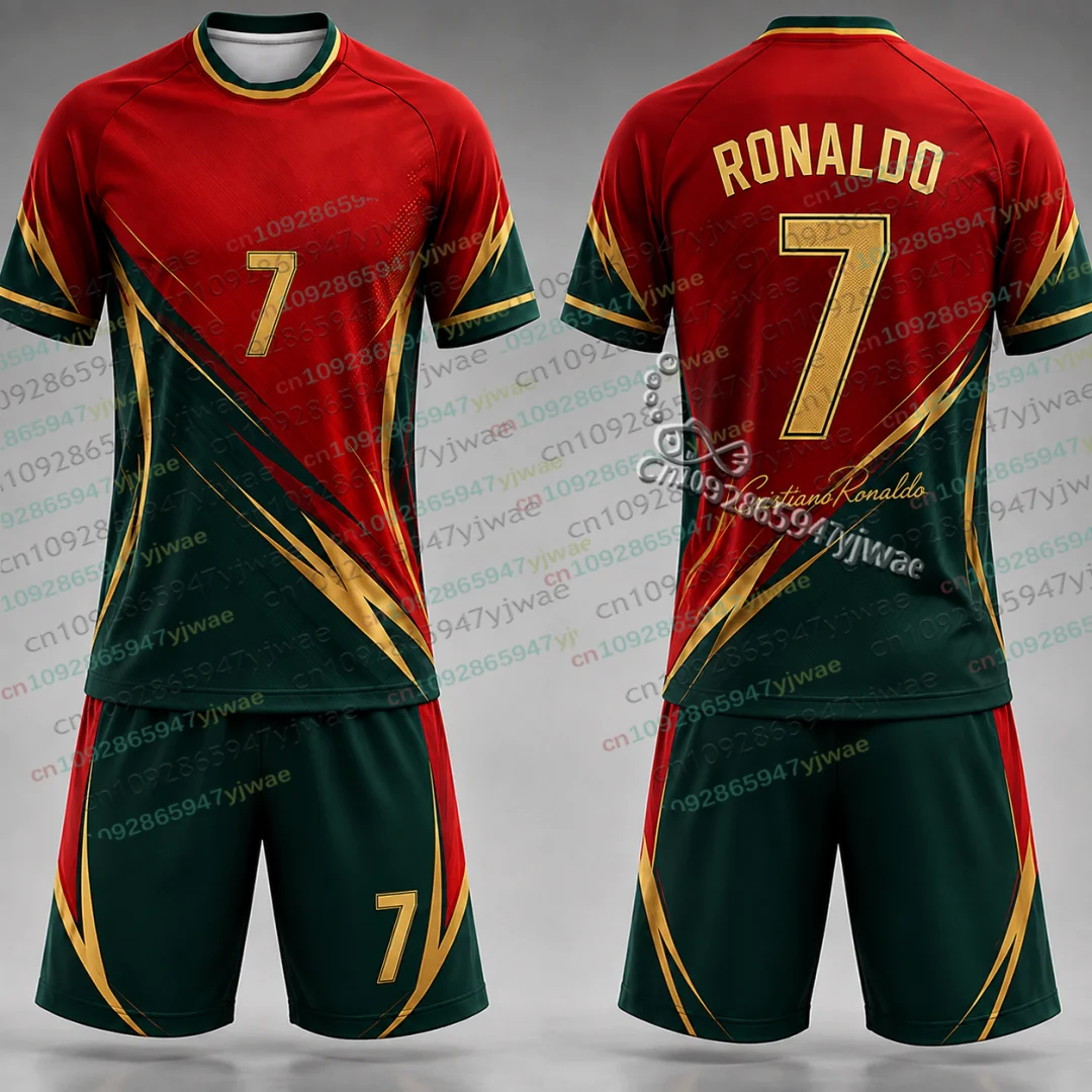 26/27 Sonderedition Kinder-T-Shirt-Set 2-teiliges Set Ronaldo Nr. 7 Fan-Fußballtrikot T-Shirt-Shorts-Set Damen Herren Trainingsanzug 2-teilig – Detail 8