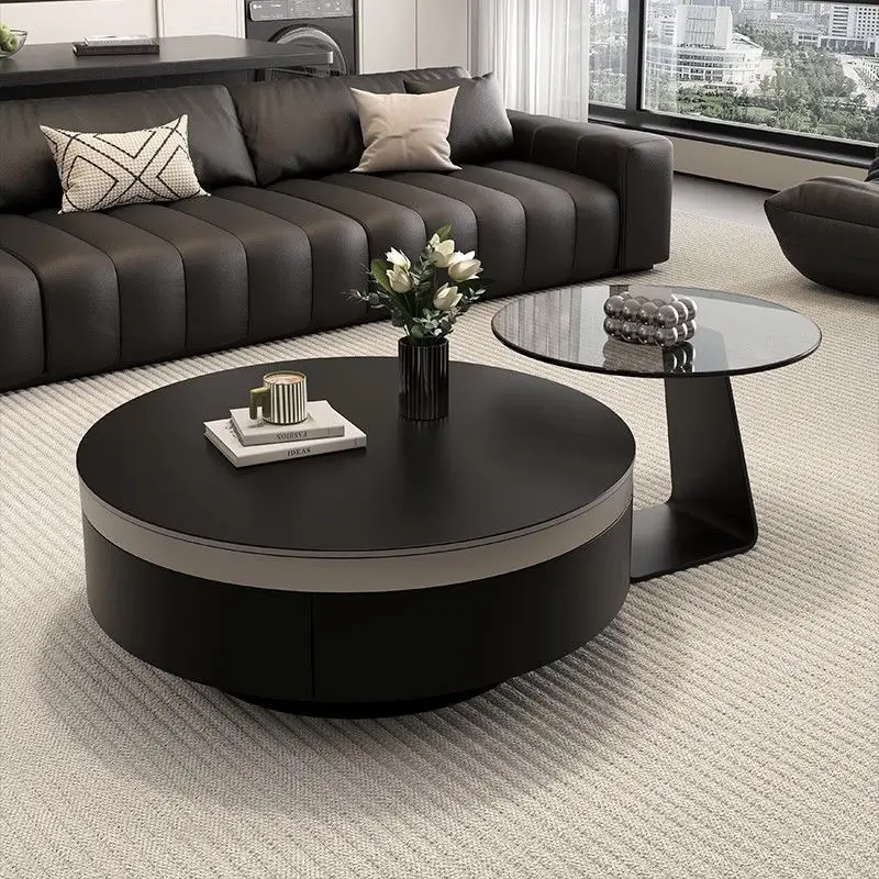 Italian Minimalist Round Coffee Table Living Room Household Small Apartment Simple Modern Glass Light Luxury