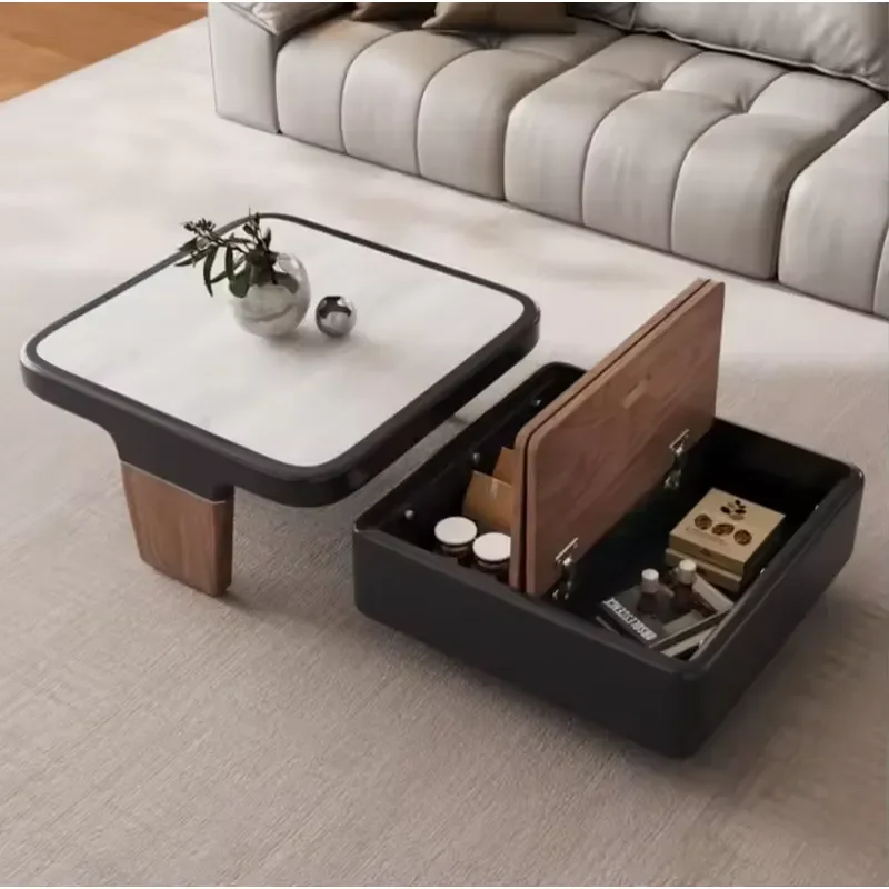 Modern High End Simple Walnut Wood Square Coffee Table with Storage Space for Living Room
