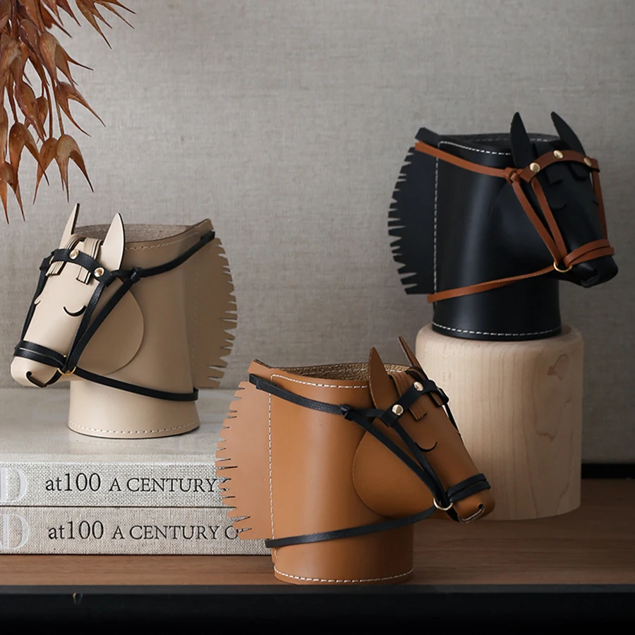 Leather Horse-head Storage Box – Decorative Desk Accessory for the Living Room or Study Makeup Organizer Box