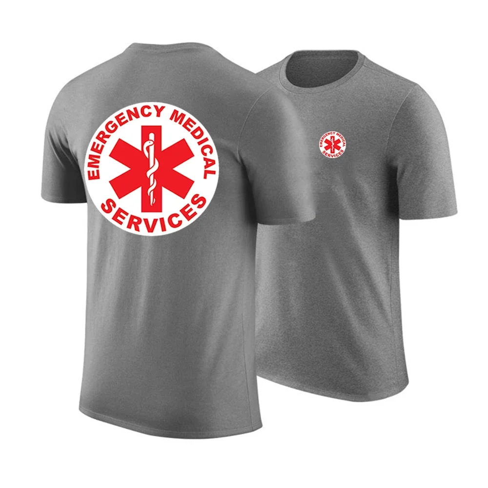 EMT Emergency Ambulance Men\'s Brand Summer Ordinary Short Sleeve Sports T-shirt Solid Color Printing Casual Breathable Tops