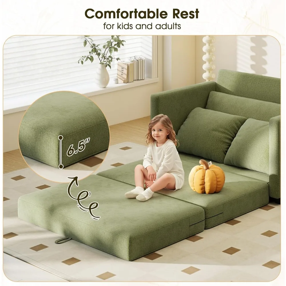 Трансформируемый двухместный диван-кровать для небольших помещений, складной спальный диван 2-в-1, компактный напольный диван с 2 подушками