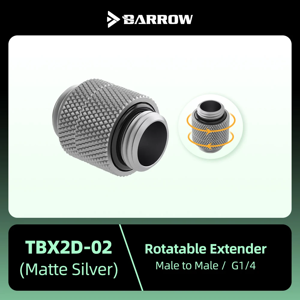 Barrow Matte Silver Rotatable Extender G1/4 Male To Male Connection Double Male Adapter for PC Gaming Cooling Building TBX2D-02