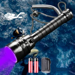 UV LED Diving Flashlight Ultraviolet Lantern Scuba Purple Light Underwater 200M Dive Aluminum Torch 395nm for Diving Hunting