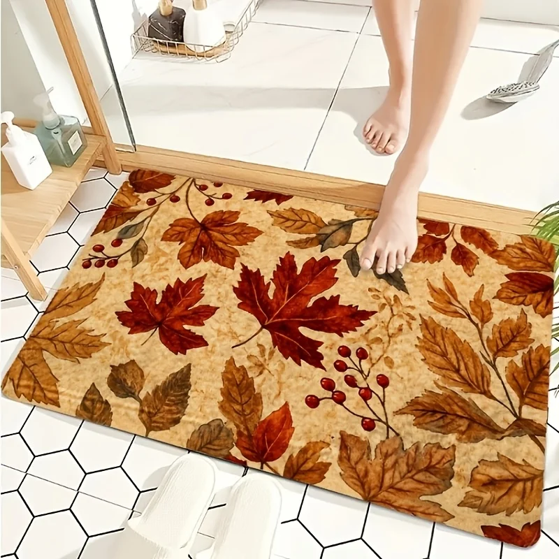 2D Flat Autumn Maple Leaf Pattern Area Rug, Non‑Slip Absorbent Quick‑Dry Durable Floor Decor, Practical Home Ornament