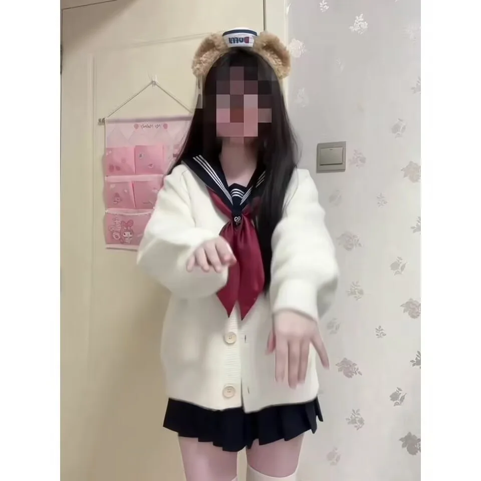 سترة كارديجان محبوكة بأسلوب مدرسي أنيق للفتيات، موضة ربيع وخريف Y2K، سترة عصرية صغيرة بطابع جامعي #1