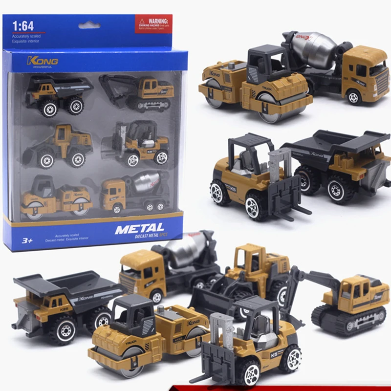 

6Pcs Kids Toy Car Inertia Sanitation Truck Models Pull Back Military Engineering Vehicle Fire Engine Boys Toys for Children Gift