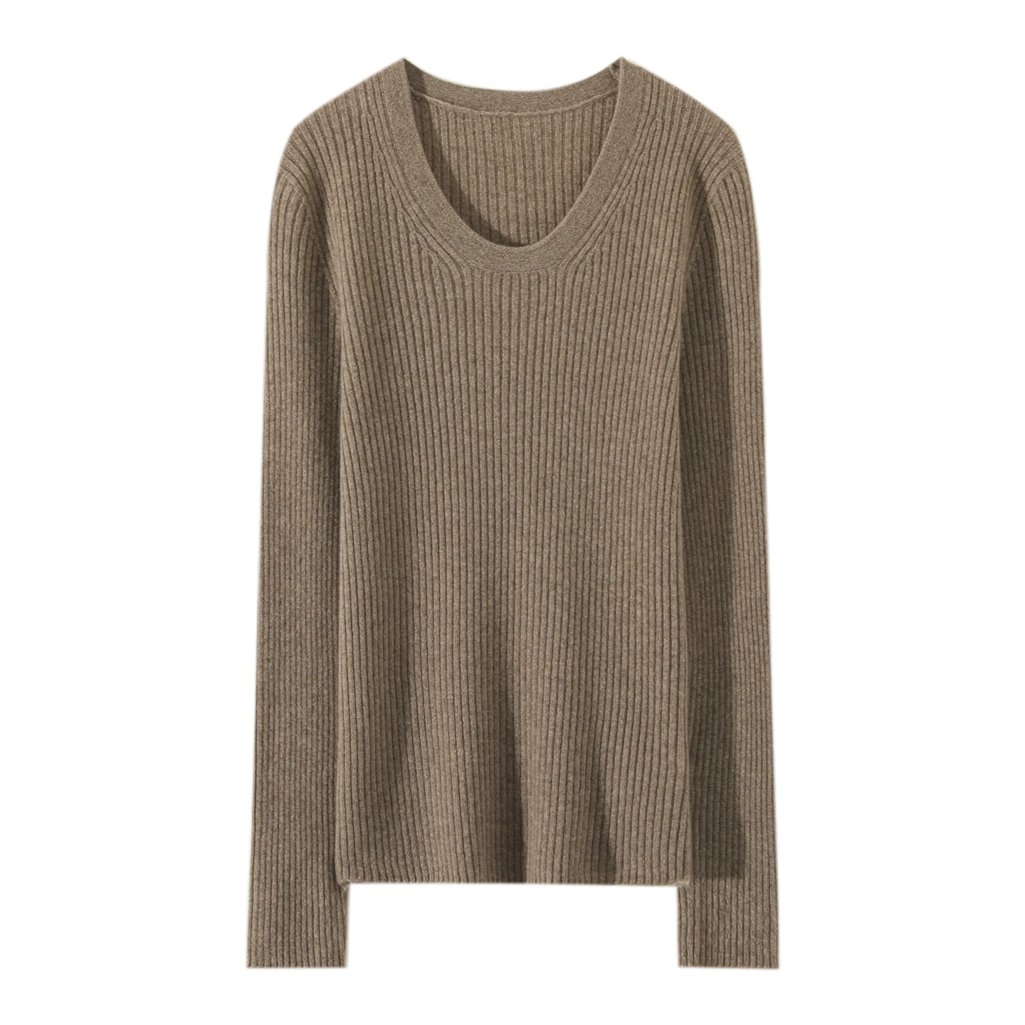 

Женский свитер из 100% чистого кашемира, повседневный однотонный вязаный пуловер, облегающий джемпер с U-образным вырезом, базовая блузка, теплый топ