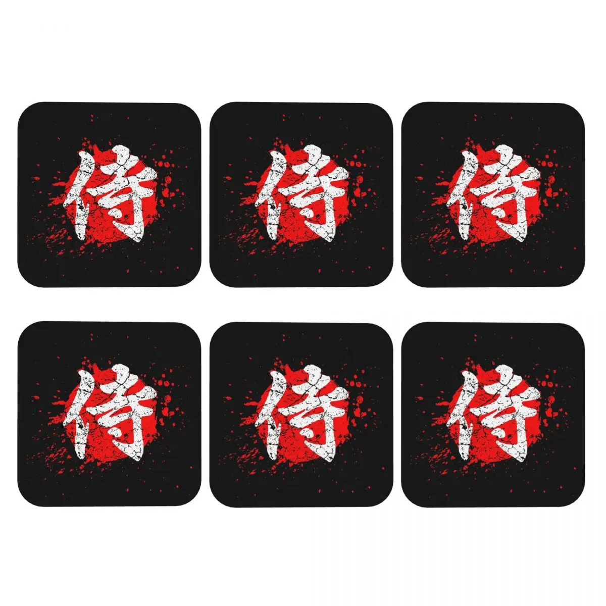 Japanese Bushido Samurai Characters Coasters PVC Leather Placemats Insulation Coffee Mats for Decor Kitchen Dining Pads Set of 6