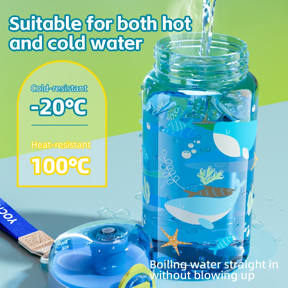 550ml Cartoon Animal Water Bottle Plastic Cup Portable Safety Lock Cute Sport Cup with Rope Leak-proof Outdoor Travel School
