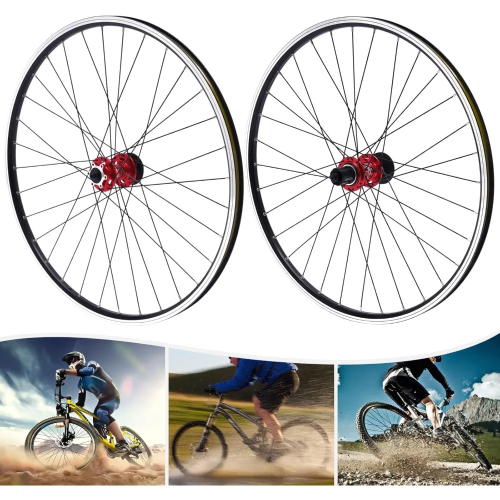 Mountain Bike Wheelset 29 Inch Brake MTB Wheel Front + High Strength Aluminum Alloy Rim Red Bike Wheel Double Six-hole Disc