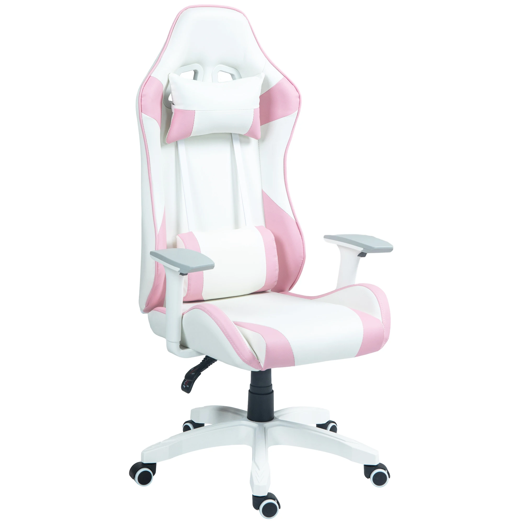 HOMCOM rotating reclining Gaming chair with Lumbar cushion 67x60x120-128 cm pink