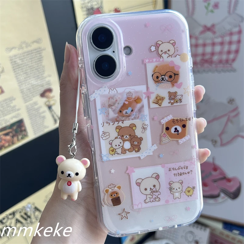 Lovely Rilakkuma Family Portrait Cartoon Pink Phone Case For iPhone17 16 15 14 13 12 11 Pro Max PLUS