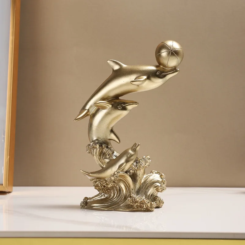 Creative Golden Dolphin Decor for Home Office Living Room TV Cabinet Housewarming Gift
