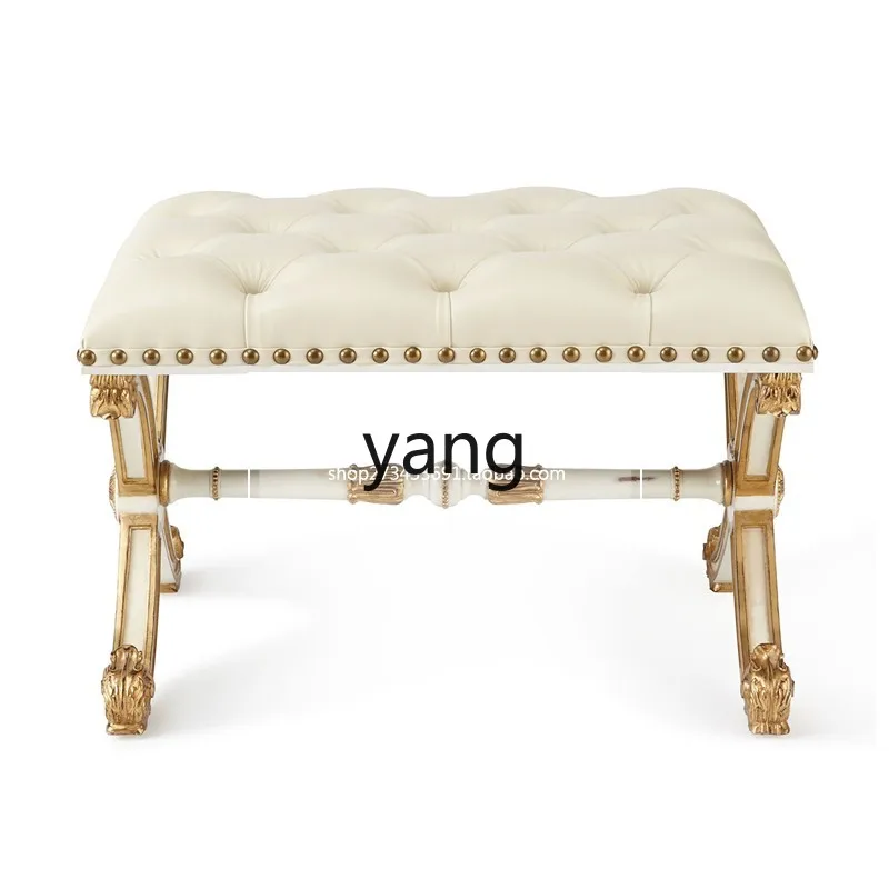 

Gold Bed End Stool Bedroom Leather Rivet Footstool American Shoe Changing Stool Long Stool