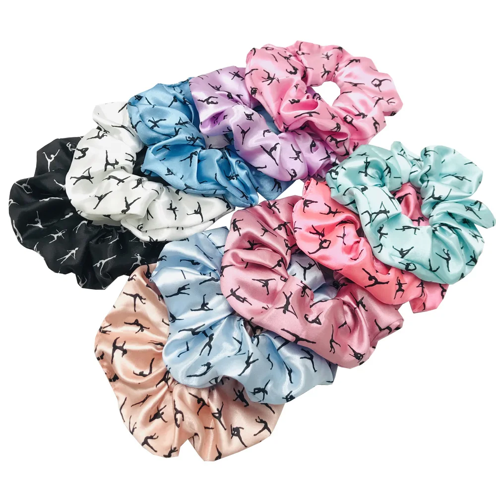 5Pcs/20pcs Gymnastics Dance Print Scrunchies Hair Tie High Elasticity Elastic Hair Band Ponytail Holder Women Hair Accessories