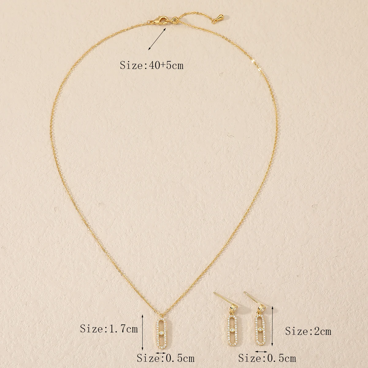 Conjunto de collar y pendientes de 2 piezas para mujer, diseño geométrico Simple, conjunto de joyería de circón, accesorio para fiesta, regalo de