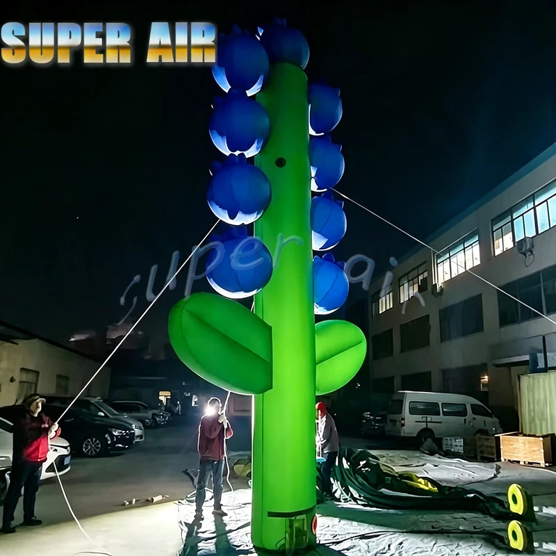 Giant LED Inflatable Blue Lavender Flower Pillar Sculpture For Mall, Amusement Park, Art Exhibition & Creative Market Decor