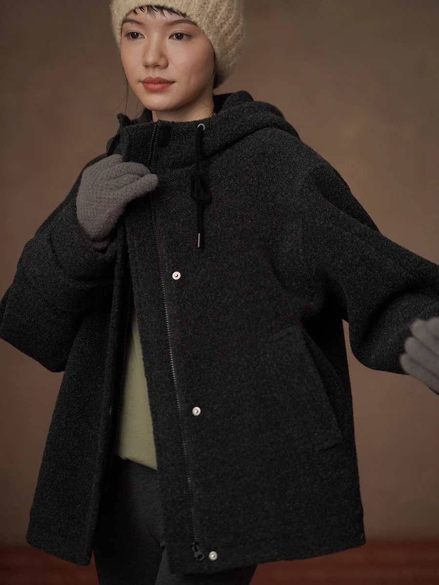 

Пальто Hacikis Nordic Sle Thi из теплой шерстяной смеси, повседневное, с капюшоном, женская верхняя одежда, прямой крой, длинное, на молнии...