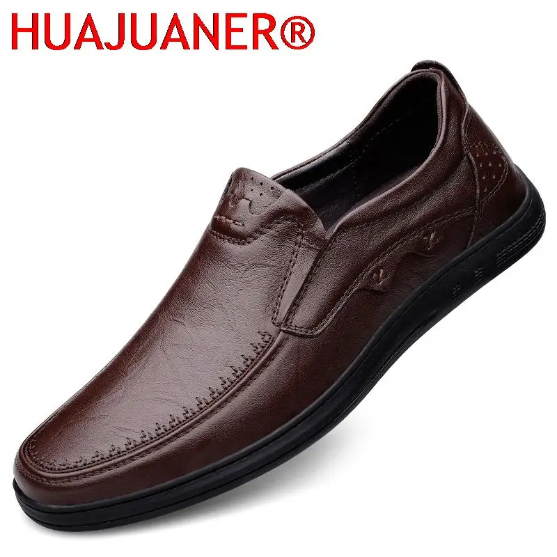 Brand Summer New Genuine Leather Men Shoes Loafers Luxury Brand Soft Breathable Male Moccasins Flats Casual Boat Driver Footwear