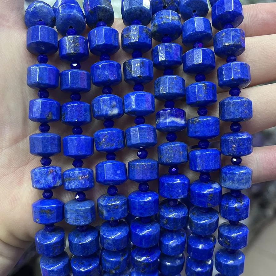 

Natural Stone Lapis Lazuli Cylindrical Section Beads Round cake Loose Spacer For Jewelry Making DIY Necklace Bracelet 15''8-12mm