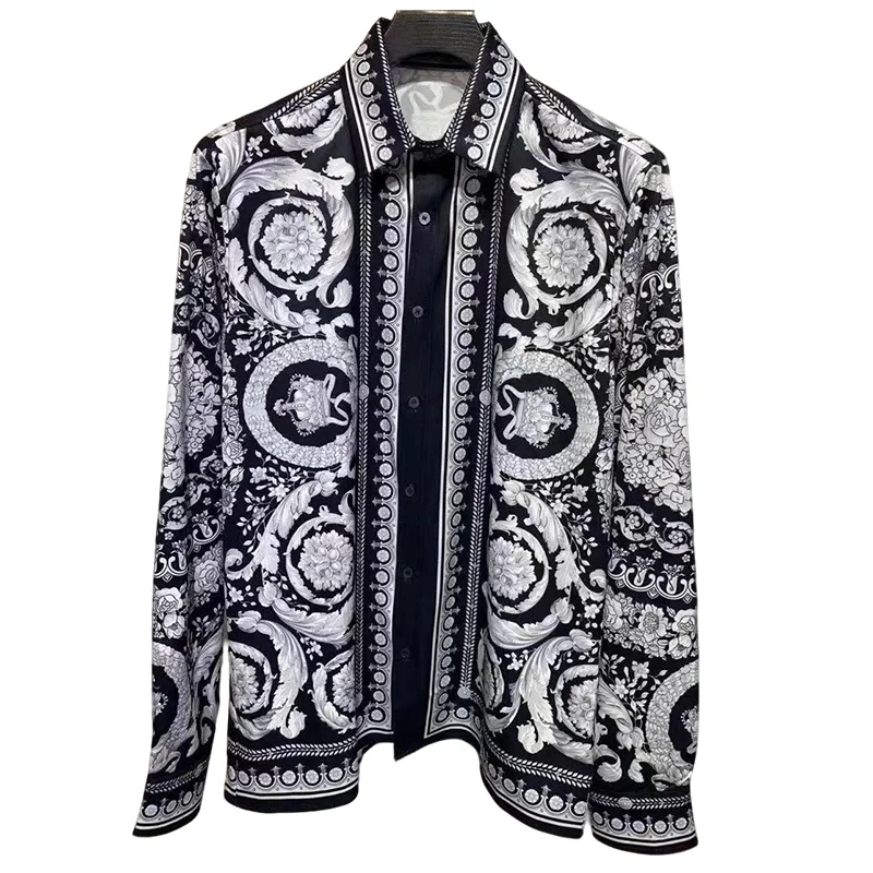 

new Luxury Royal Palace Baroque Crown Printed shirt Men's Casual Long Sleeve Shirt European and American Fashion Spring 2024