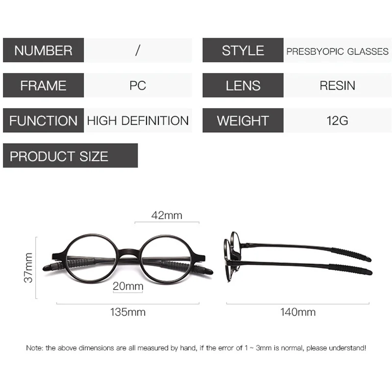 Spring Hinge Round Reading Glasses Women Men Diopter Magnifier Presbyopic Glasses Ultralight Far Sight Eyewear +10~+40