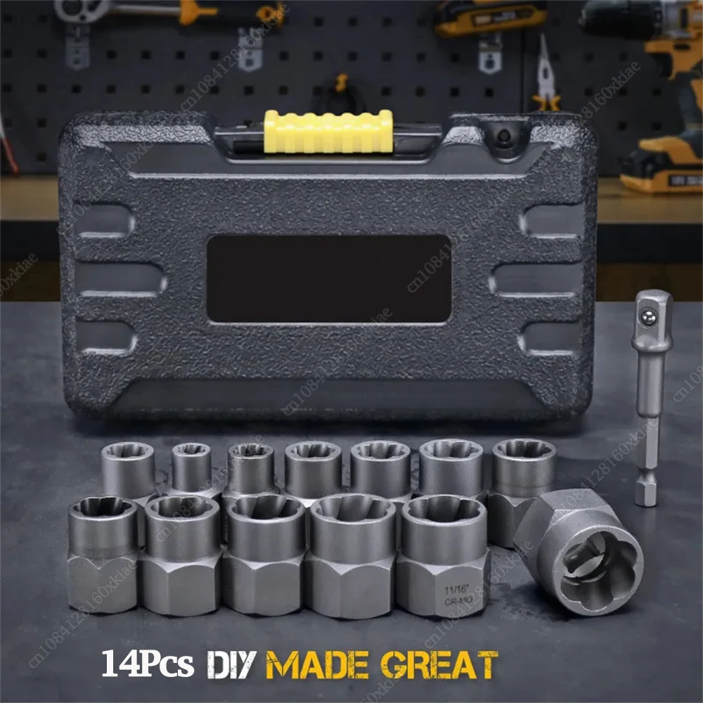 

14pcs Socket Set Damaged Impact Socket Tool Set Socket Set Nut And Bolt Extractor Impact Bolt & Nut Remover Cr-Mo Steel