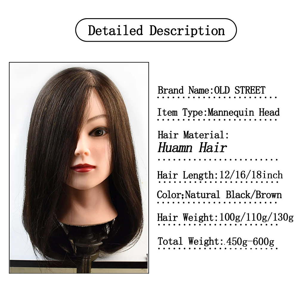 Human Hair Mannequin Head Natural Black Color Practice Training Model For Hairdresser Professional Can Be Ironed and Dyed