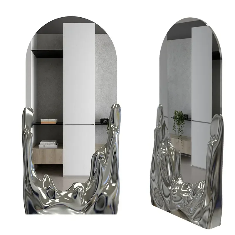 Wall Hanging Water Ripple Full Length Mirror Floor Standing Body Mirror Visual Decoration for Home Villa Living Room Bedroom