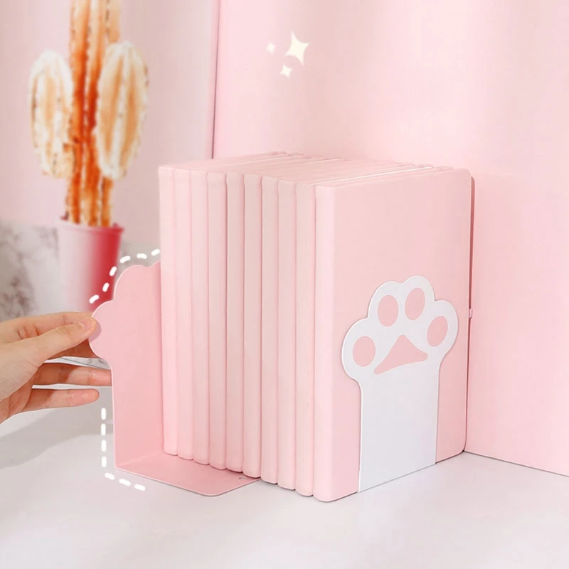 Lovely Metal Bookends Decorative for Cat Paw Book End Heavy Duty Book Stopper Anti Slip for Kids Books Movies CDs Video